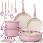 Astercook 20Pcs Non-Stick Pots and Pans Set with Detachable Handle, Oven Safe, Stackable, Non-Stick RV Kitchen Cooking Set Modern Aluminum Dishwasher Safe