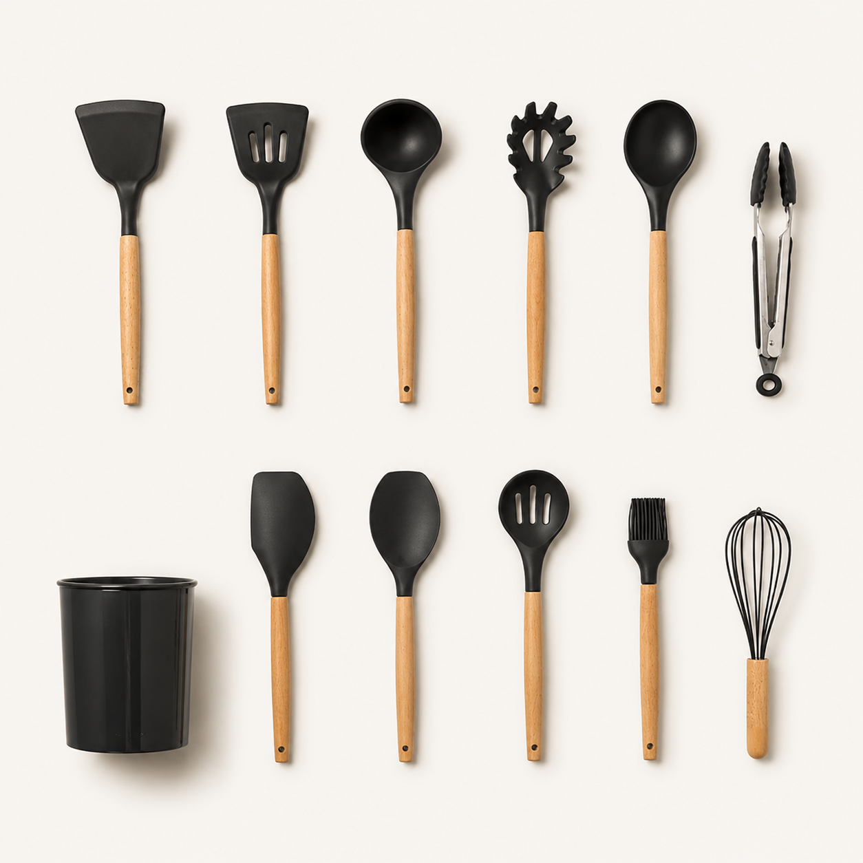Premium Silicone Kitchen Utensil Set with Wooden Handle – 12 Pieces