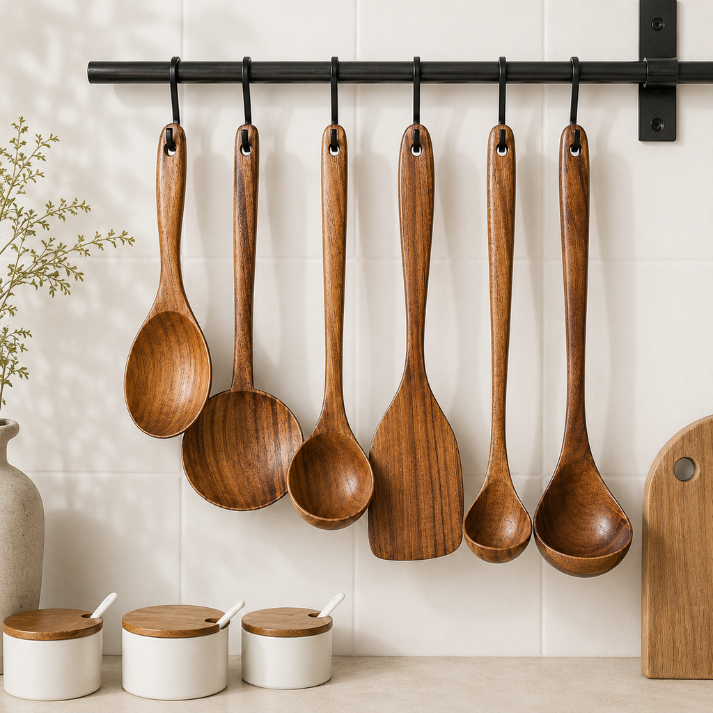 Natural Wooden Utensil Set - 9 pieces