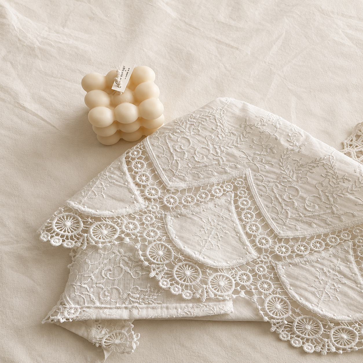 French Ivory Tablecloth with Floral Lace