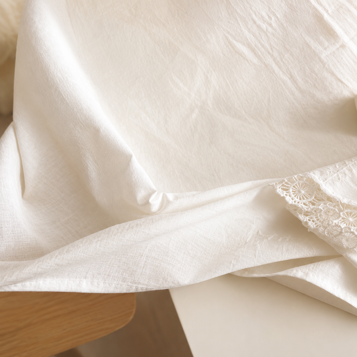 French Ivory Tablecloth with Floral Lace