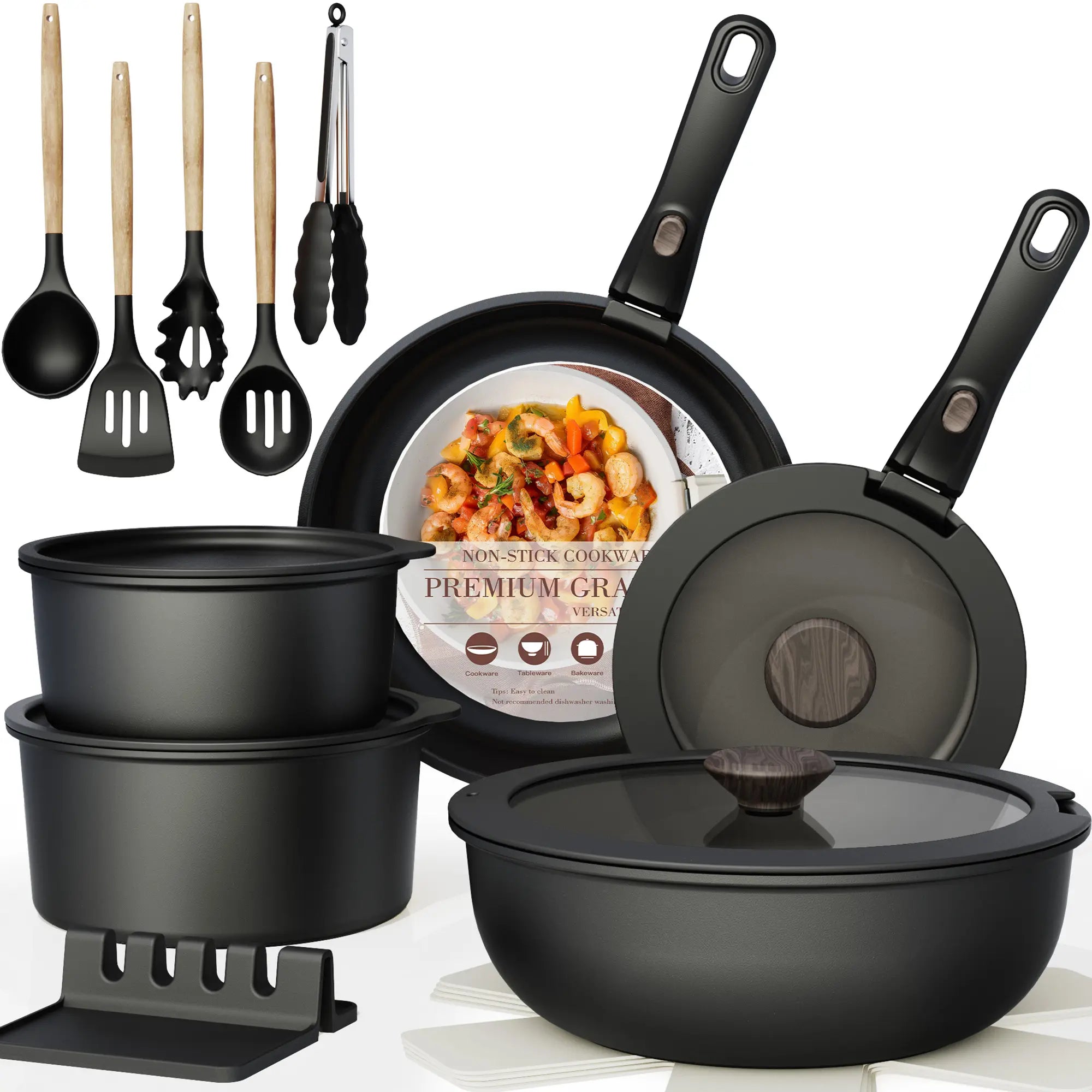 【Deals for You】Astercook 20 PCS Nonstick Cookware Set - Removable Handle Pots & Pans, Ceramic Coated Kitchenware for Easy Cooking